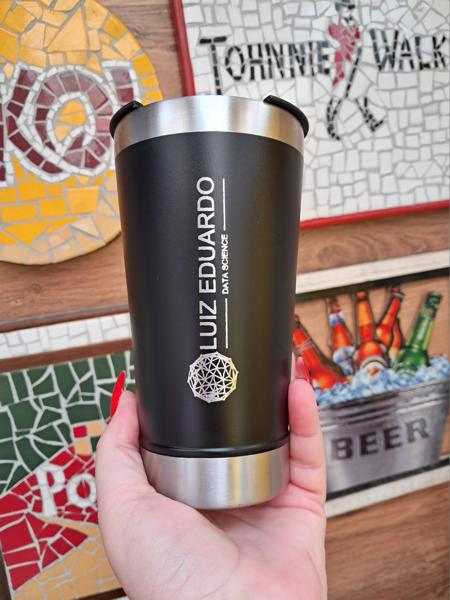Copo Térmico Personalizado Inox Tampa Abridor Porto Alegre Florianópolis Rio de Janeiro